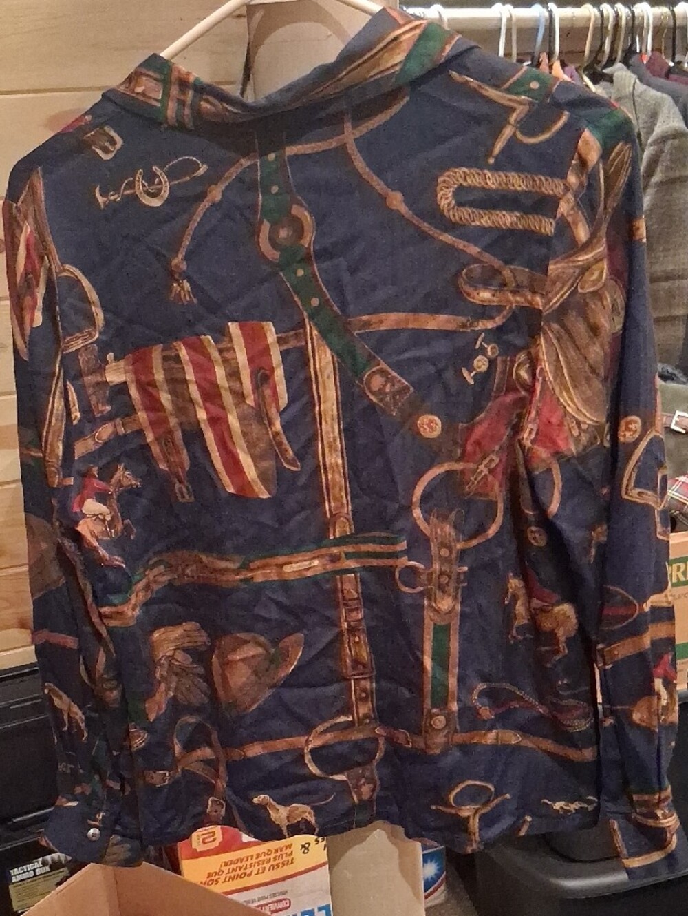 Pendleton Navy Button-Down Shirt with Brown & Green Equestrian Print - Picture 5 of 7